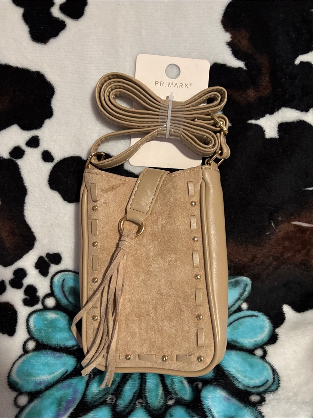 Primark Tan Suede & Faux Leather Crossbody with Tassel Detail